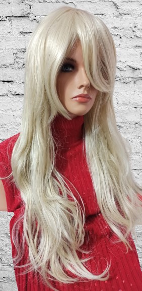Peruka  długa z grzywką platynowy blond - 81336