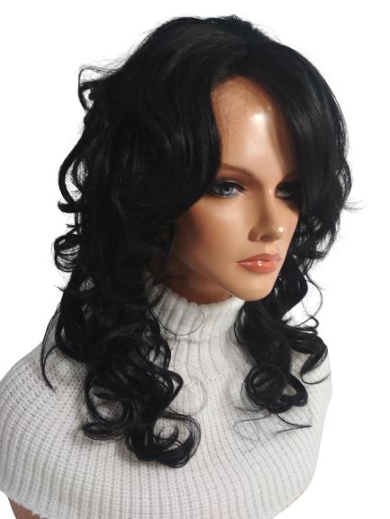 Peruka kręcone włosy z grzywką , półdługa-Violetta lace / termowłos , loki black
