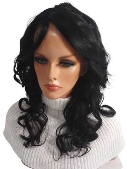 Peruka kręcone włosy z grzywką , półdługa-Violetta lace / termowłos , loki black