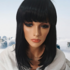 Peruka long bob z grzywką  013-1 termowłos, czarna perła-37cm