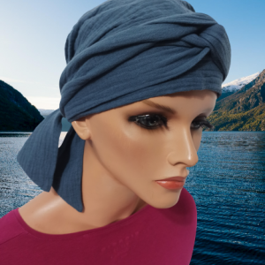 turban z chusty Lara 007 zielony  z odcieniem morskim
