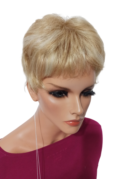 Krótka peruka z grzywką na mikroskórze Vision by Aderans Hair Goods -233/23c jasny blond mix-small