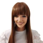 Peruka długa z grzywką , włosy proste 47cm  -cappucino +kolory