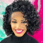 Peruka afro loki lace front Sisi -2 czarny kolor z odcieniem kawy palonej / 38cm Peruka afro loki lace front Sisi -2 czarny kolor z odcieniem kawy palonej / 38cm