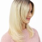 Długa peruka z grzywką na mikroskórze, Spotlight mono lace -jasny blond z efektem odrostu