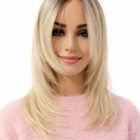 Długa peruka z grzywką na mikroskórze, Spotlight mono lace -jasny blond z efektem odrostu