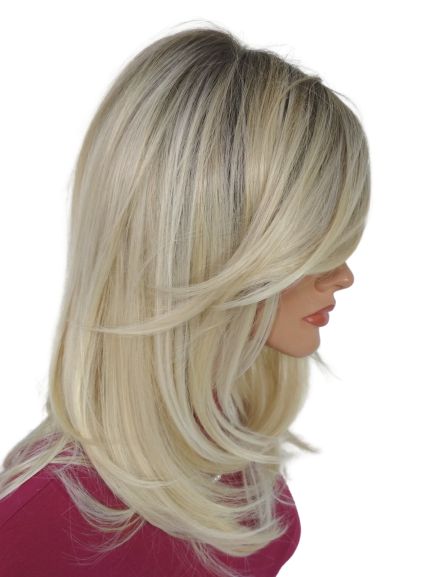 Długa peruka z grzywką na mikroskórze, Spotlight mono lace -jasny blond z efektem odrostu