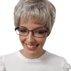 Krótka peruka z grzywką lub bez Frank lace w kolorze sól i pieprz (szpakowaty)  + kolory