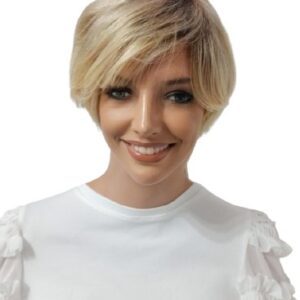 Peruka naturalna krótka  z grzywką Rotterdam  w kolorze jasnego mix blondu z odrostem