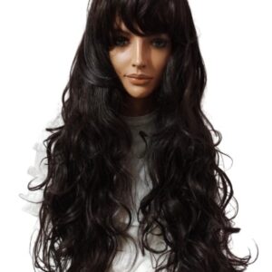 Mega długa kręcona peruka z grzywką   Sonja w kolorze gorzkiej czekolady 80cm