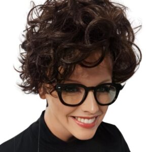 Peruka krótka  kręcona z grzywką w kolorze  brązu  -Termo 120 stopni