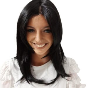 Peruka długa z grzywką na mikroskórze Spotlight mono lace termowłos- czarna perła