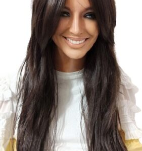 Peruka długa falowana  z grzywką  w kolorze gorzkiej czekolady 4 - 80cm