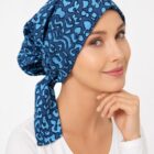 Turban z chusty po chemii Felicja new-T-394  odcienie niebieskiego / Premium Turbans