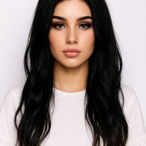 Peruka długa falowana bez grzywki mono part w kolorze czarnym 1b-60cm