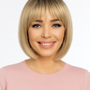 Peruka bob z grzywką Bonnie w kolorze ciepły blond mix z odrostem -28cm