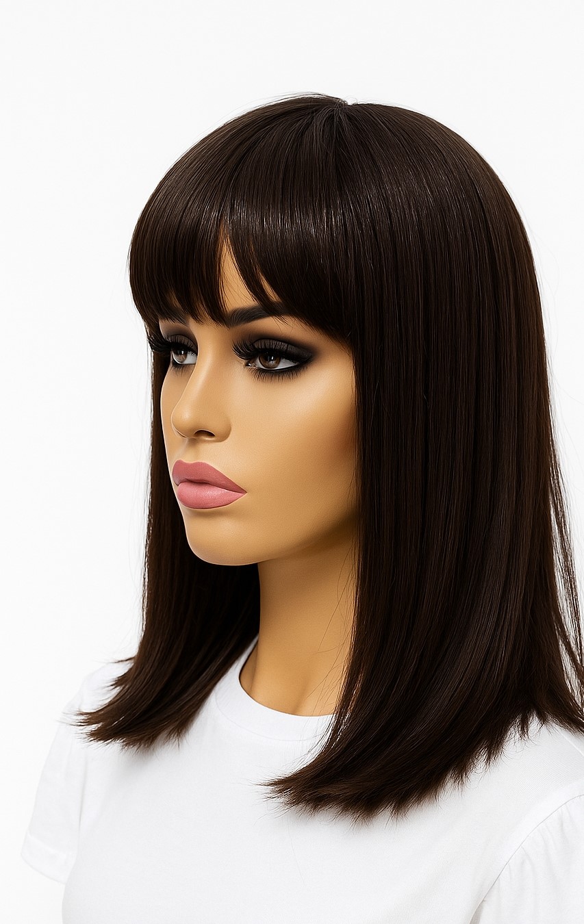 Peruka  long bob z grzywka w kolorze czekoladowym -35cm