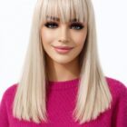 Długa peruka z grzywką  w kolorze platynowo/perłowy blond 16/18