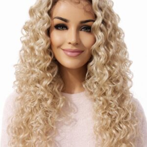Peruka afro loki , mokra włoszka  blond  z efektem odrostu na mikroskórze bez grzywki -Margaritta -55cm