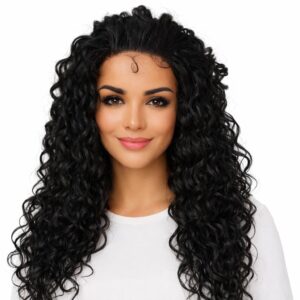 Peruka afro loki , mokra włoszka na mikroskórze bez grzywki  w kolorze czarnym-Margaritta -55cm