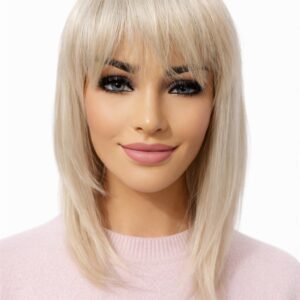 Peruka long bob z grzywką jasny blond z efektem odrostu y930 - 35cm -Brigitte
