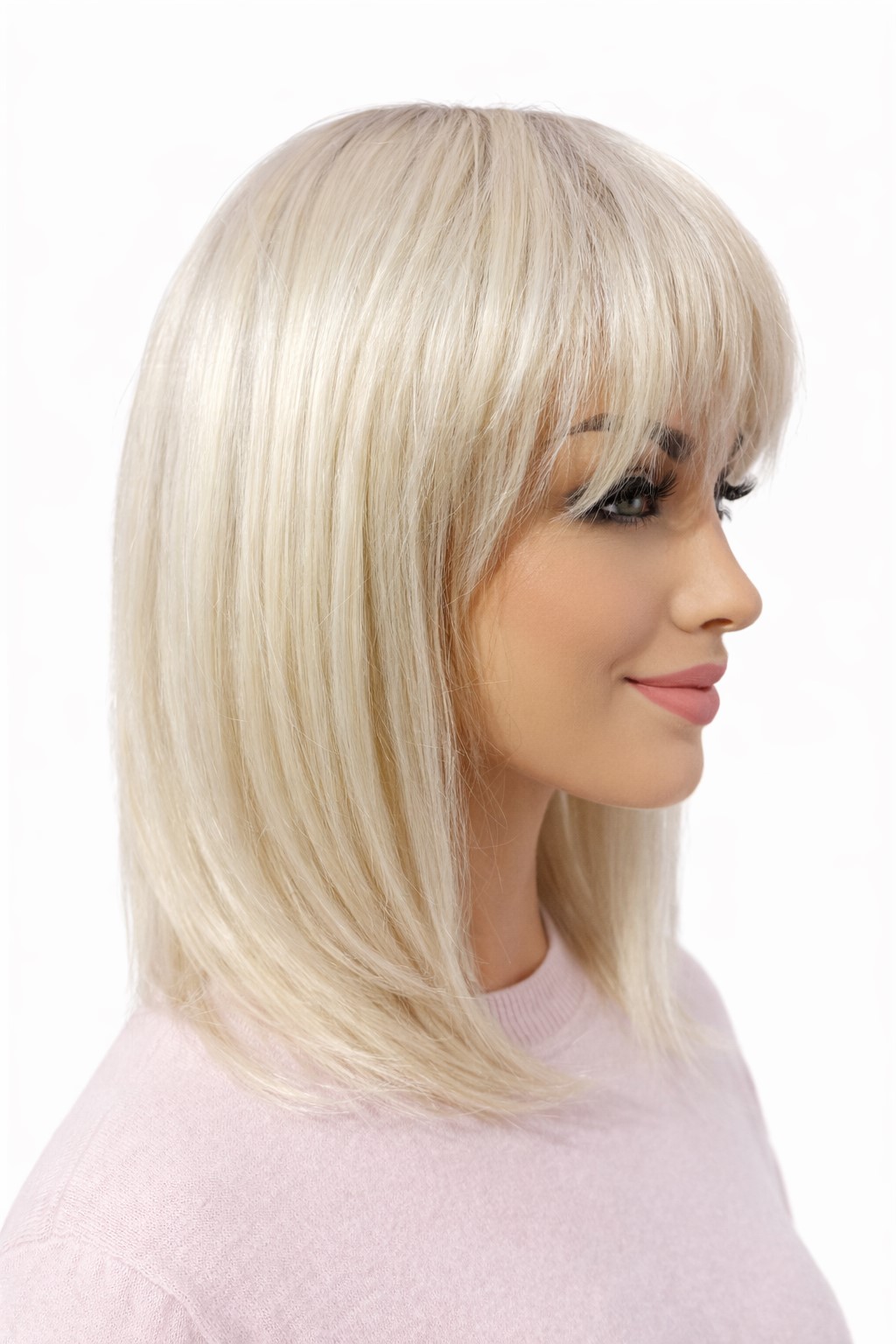 Peruka long bob z grzywką jasny blond z efektem odrostu y930 - 35cm -Brigitte