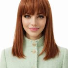 Długa peruka z grzywką  w kolorze terracota   350j -40cm