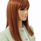 Długa peruka z grzywką  w kolorze terracota   350j -40cm