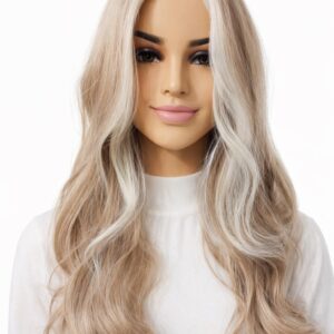Długa falowana peruka bez grzywki Margaret w kolorze beżowy blond z ombre