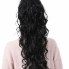 treska, kucyk, dopinka London  długie kręcone włosy  60cm w kolorze czarnym