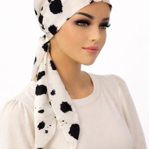 Turban z chusty  Amsterdam Vc81 biały śmietanowy + czarny