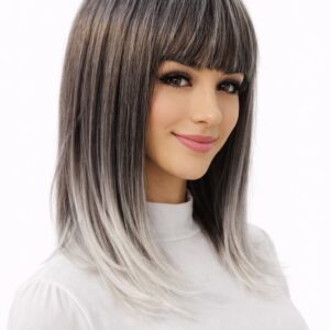 Peruka długa z grzywką Ellane w kolorze sól i pieprz +kolory 45cm