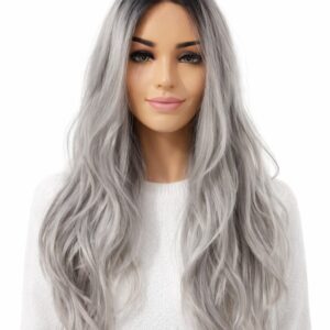 Peruka długa  bez grzywki lace ,mono-part silver grey 70cm