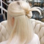 Peruka naturalna Rennie mono lace, Long bob bez grzywki 40cm platynowy blond z odrostem by Nessaja