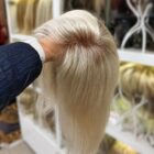Peruka naturalna Rennie mono lace, Long bob bez grzywki 40cm platynowy blond z odrostem by Nessaja