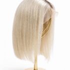 Peruka naturalna Rennie mono lace, Long bob bez grzywki 40cm platynowy blond z odrostem by Nessaja