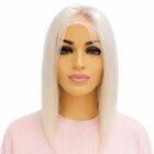 Peruka naturalna Rennie mono lace, Long bob bez grzywki 40cm platynowy blond z odrostem by Nessaja